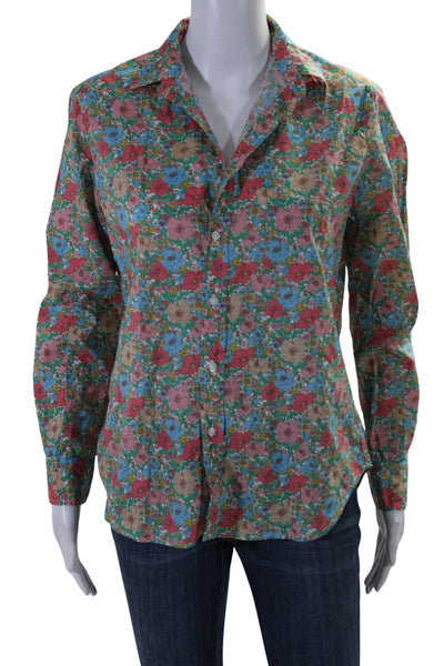 Frank & Eileen Womens Cotton Floral Print Button Down Blouse Multi Size XXS