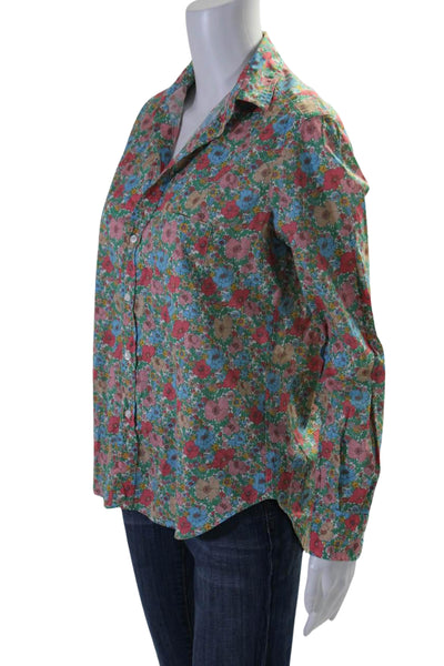 Frank & Eileen Womens Cotton Floral Print Button Down Blouse Multi Size XXS