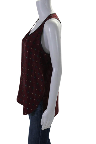 Rag & Bone Womesn Silk Floral Scoop Neck Tank Blouse Red Size S