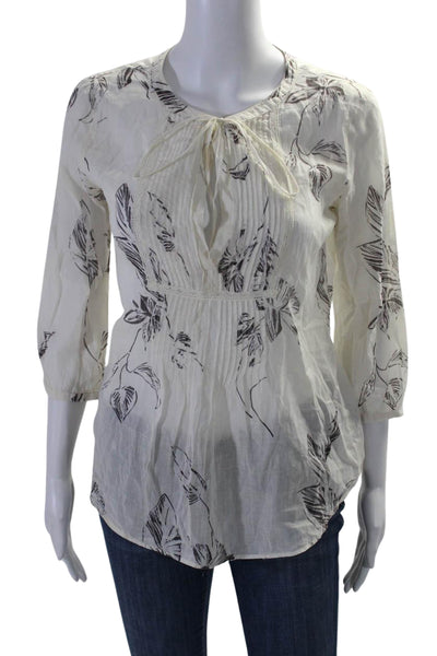 Theory Women's Round Neck Long Sleeves Pintuck Floral Blouse Size S