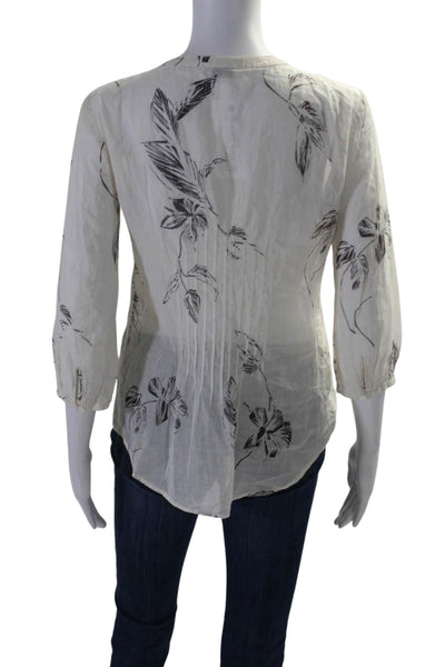 Theory Women's Round Neck Long Sleeves Pintuck Floral Blouse Size S