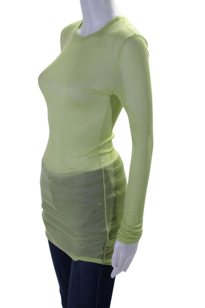 Grlfrnd Women's Round Neck Long Sleeves Sheer Bodycon Mini Dress Green Size M