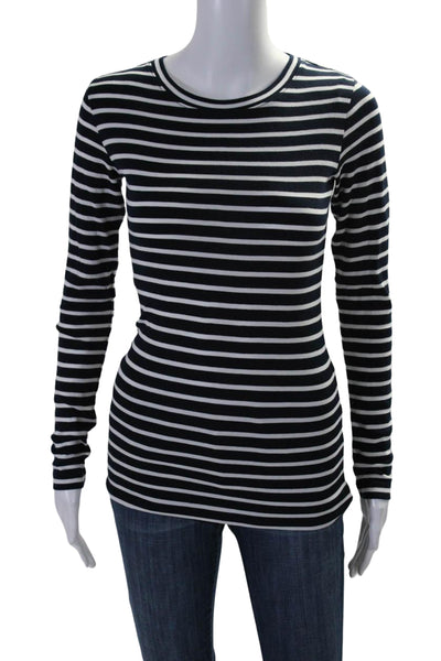 Vince Women's Round Neck Long Sleeves Basic T-Shirt Blue Striped Size S