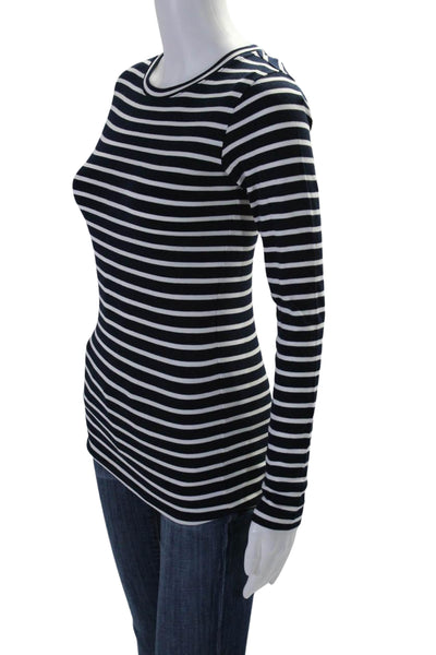 Vince Women's Round Neck Long Sleeves Basic T-Shirt Blue Striped Size S