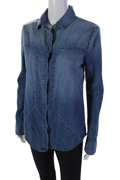 RtA Womens Cotton Long Sleeve Snap Closure Denim Collared Shirt Blue Size S