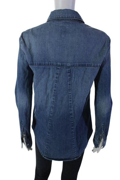 RtA Womens Cotton Long Sleeve Snap Closure Denim Collared Shirt Blue Size S