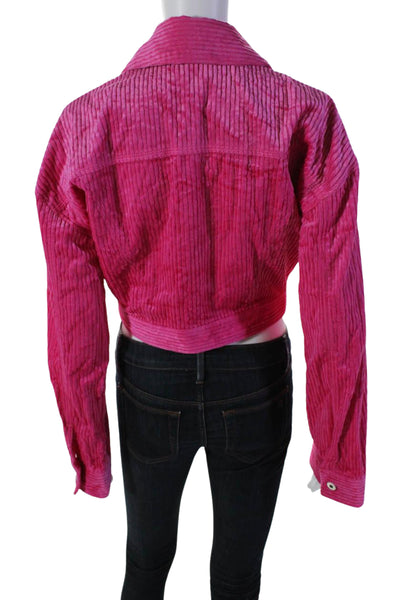 L'Academie Womens Cropped Velvet Corduroy Button Down Jacket Pink Size XS