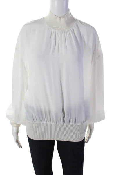 Boutique Moschino Womens Long Sleeve Ribbed Knit Turtleneck Blouse White Size 10