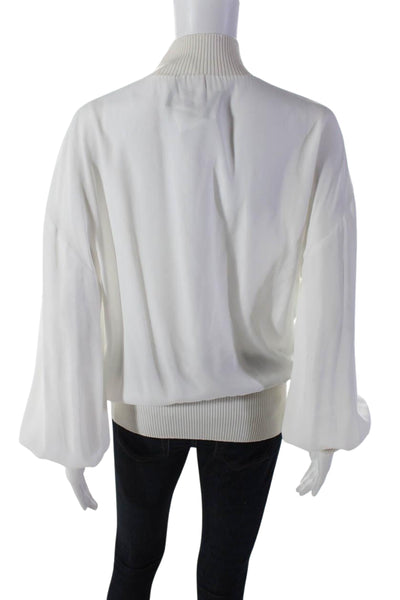 Boutique Moschino Womens Long Sleeve Ribbed Knit Turtleneck Blouse White Size 10