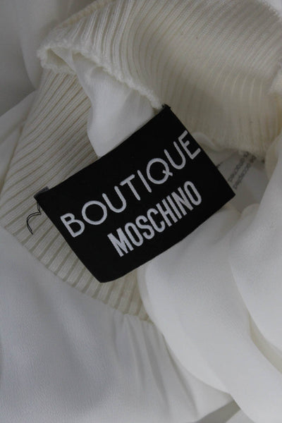 Boutique Moschino Womens Long Sleeve Ribbed Knit Turtleneck Blouse White Size 10