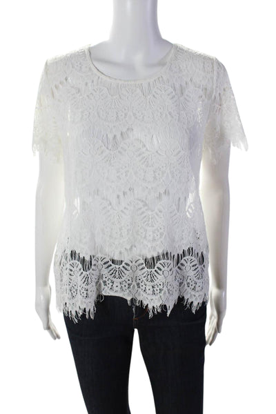 Generation Love Womens Short Sleeve Round Neck Lace Top White Size Small