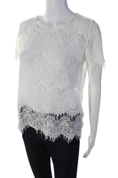 Generation Love Womens Short Sleeve Round Neck Lace Top White Size Small