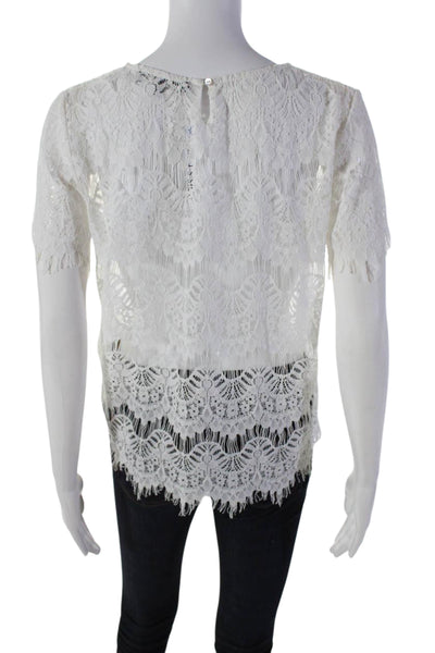 Generation Love Womens Short Sleeve Round Neck Lace Top White Size Small