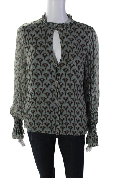 Alexis Womens Long Sleeve V Neck Abstract Printed Blouse Gray Black Size Medium