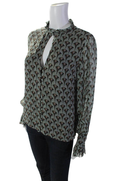 Alexis Womens Long Sleeve V Neck Abstract Printed Blouse Gray Black Size Medium