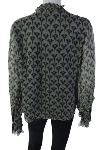 Alexis Womens Long Sleeve V Neck Abstract Printed Blouse Gray Black Size Medium