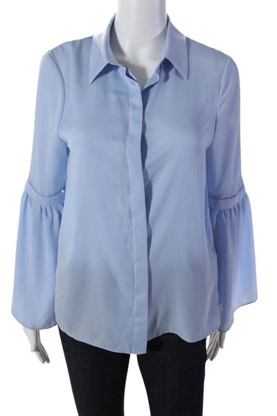 Alice + Olivia Womens Button Front Collared Flare Sleeve Shirt Blue Size Medium