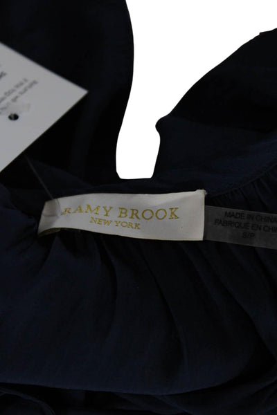 Ramy Brook Womens Long Sleeve V Neck Grommet Embroidered Top Navy Size Small