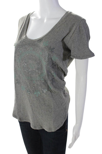 Zadig & Voltaire Womens Short Sleeve Anyta Print Tee Shirt Gray Cotton Small