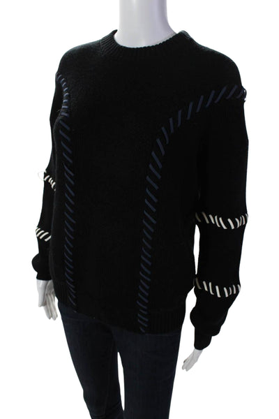 Jonathan Saunders Womens Open Knit Stitched Trim Sweater Black Wool Size XS