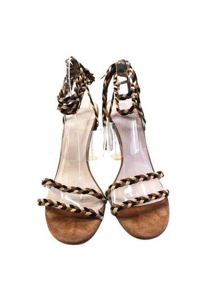 Ritch Erani Womens Block Heel Braided Ankle Strap Sandals Brown Clear Size 40.5