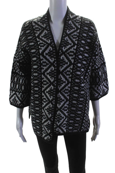 Velvet by Graham & Spencer Womens Wool Abstract Print Cardigan Black Size XS