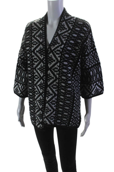 Velvet by Graham & Spencer Womens Wool Abstract Print Cardigan Black Size XS