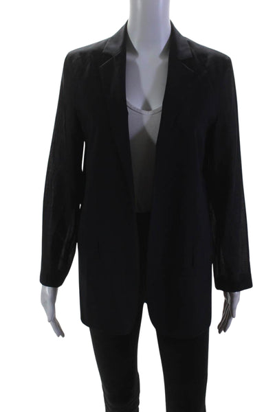 Theory Womens Long Sheer Sleeves Open Front Traceable Jacket Black Wool Size 2