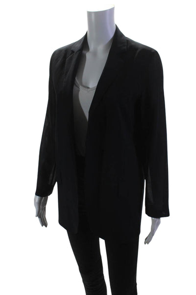 Theory Womens Long Sheer Sleeves Open Front Traceable Jacket Black Wool Size 2