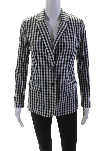 Lafayette 148 New York Womens Gingham Plaid Blazer Black White Size Small