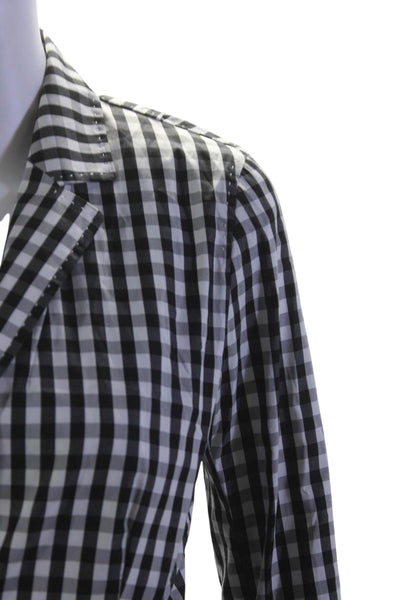 Lafayette 148 New York Womens Gingham Plaid Blazer Black White Size Small