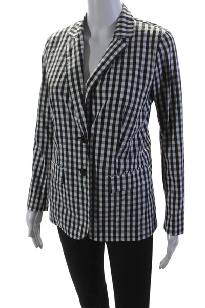 Lafayette 148 New York Womens Gingham Plaid Blazer Black White Size Small