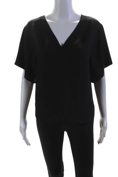 Vince Womens Short Sleeves V Neck Pullover Blouse Black Size Extra Extra Small