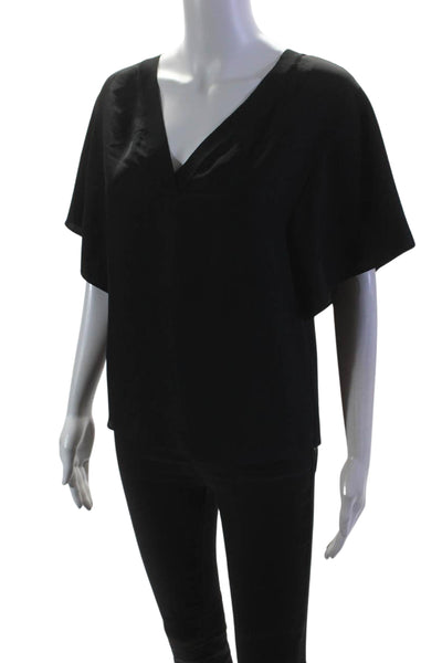 Vince Womens Short Sleeves V Neck Pullover Blouse Black Size Extra Extra Small