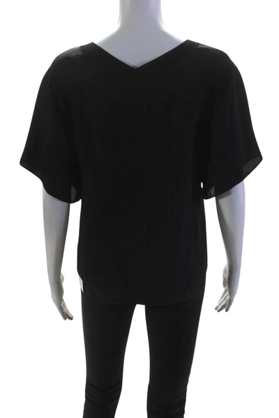 Vince Womens Short Sleeves V Neck Pullover Blouse Black Size Extra Extra Small