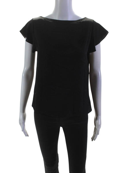 Theory Womens Silk Short Wing Sleeves Straight Blouse Black Size Petite