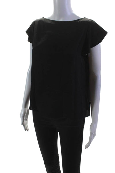 Theory Womens Silk Short Wing Sleeves Straight Blouse Black Size Petite