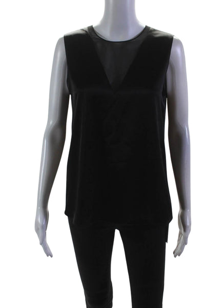 Theory Womens Soft Satin Sleeveless V Sheer C Tank Top Black Size Small