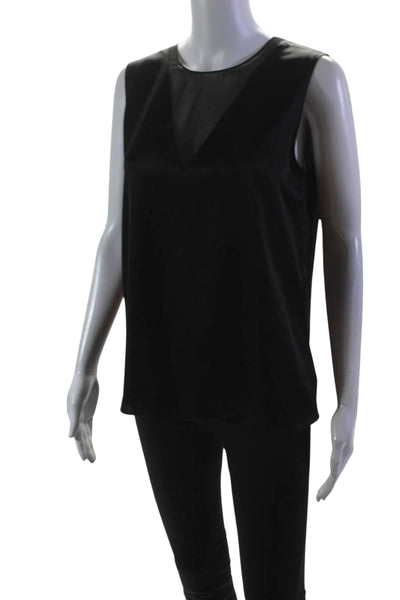 Theory Womens Soft Satin Sleeveless V Sheer C Tank Top Black Size Small