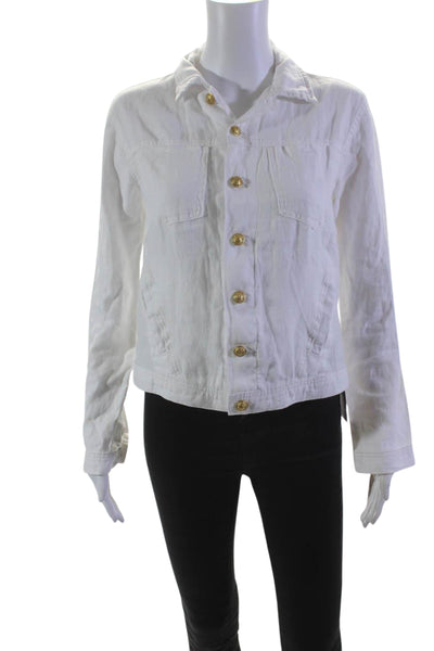 L'Agence Womens Linen Crew Neck Button Down  Celine Jacket White Size Small