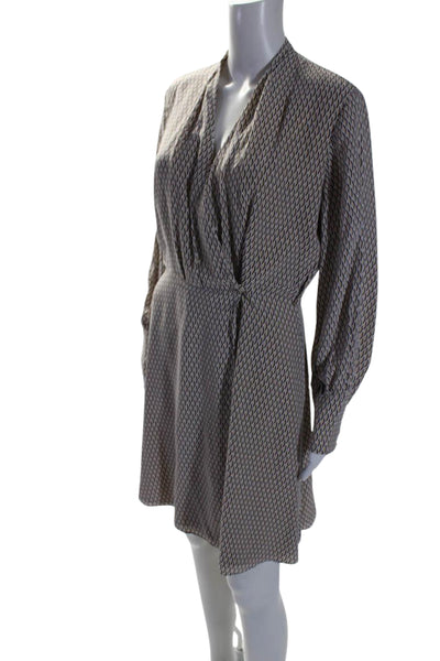 Equipment Femme Womens Abstract Print Long Sleeve V Neck Wrap Dress Beige Size 6