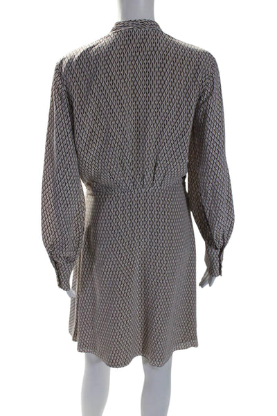 Equipment Femme Womens Abstract Print Long Sleeve V Neck Wrap Dress Beige Size 6