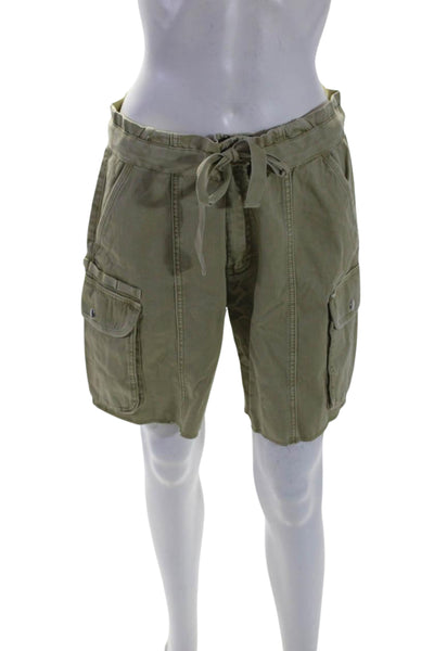 Grlfrnd Women's Tie Closure Raw Hem Bermuda Cargo Shorts Green Size M