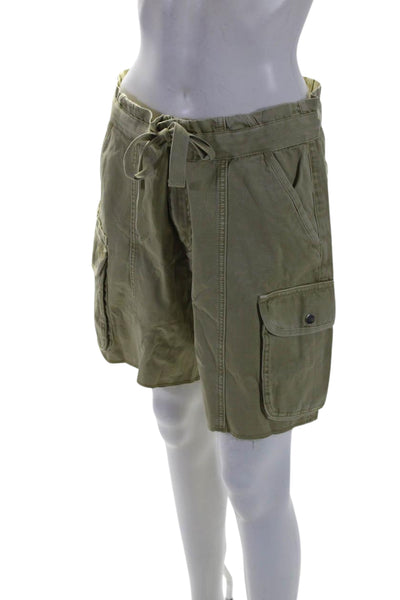 Grlfrnd Women's Tie Closure Raw Hem Bermuda Cargo Shorts Green Size M