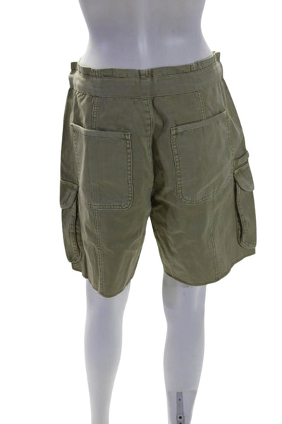 Grlfrnd Women's Tie Closure Raw Hem Bermuda Cargo Shorts Green Size M