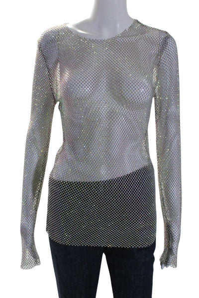 Intimately Free People Women's Round Neck Long Sleeves Mesh Tunic Silver Size S