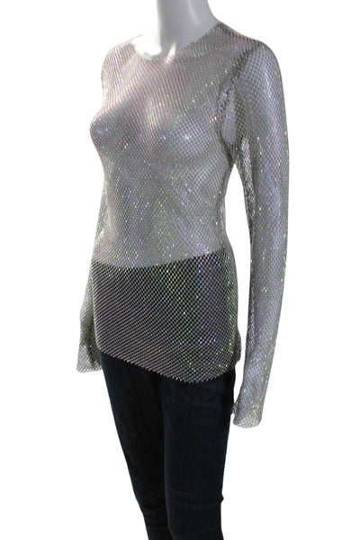 Intimately Free People Women's Round Neck Long Sleeves Mesh Tunic Silver Size S