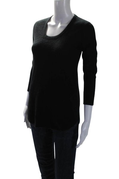 ATM Womens Cashmere Curved Hem Crewneck Long Sleeve Tight-Knit Top Black Size XS