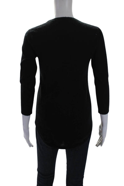 ATM Womens Cashmere Curved Hem Crewneck Long Sleeve Tight-Knit Top Black Size XS