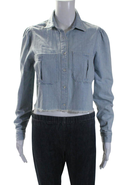 DL1961 Womens Cotton Denim Button Down Simone Cropped Shirt Light Blue Size XS